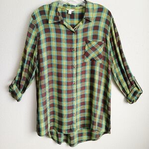 Cato Brown Plaid Button Up Shirt Size Large